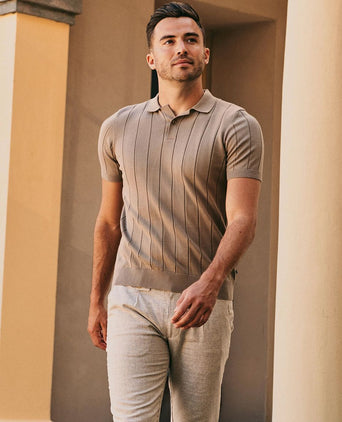 Respect polo drop needle taupe