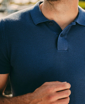 Respect polo structure knit blauw