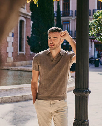 Knitted polo riva harring taupe