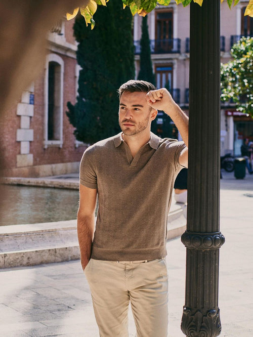 Knitted polo riva harring taupe