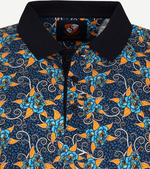 Polo bloemen donkerblauw