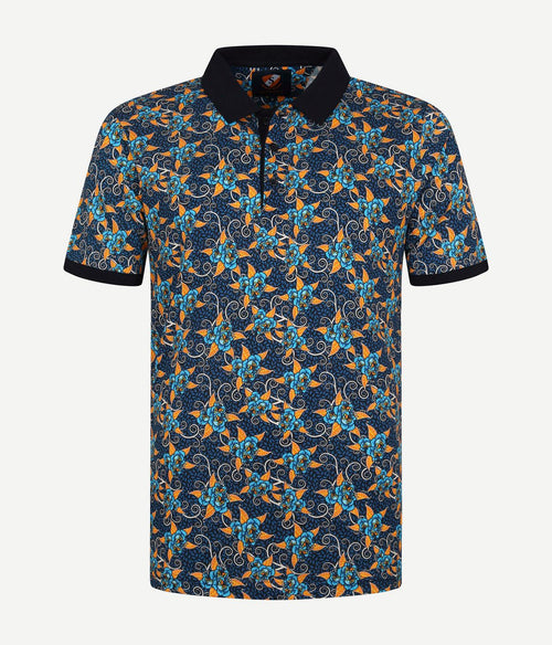 Polo bloemen donkerblauw