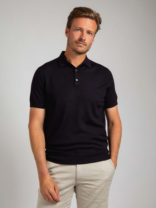Suitable polo merinowol donkerblauw