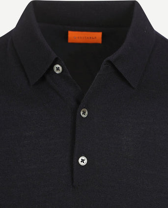 Suitable polo merinowol donkerblauw