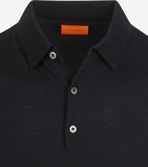 Suitable polo merinowol donkerblauw