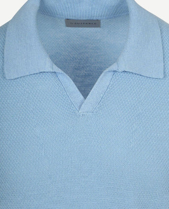 Polo riva bean linen cotton lichtblauw