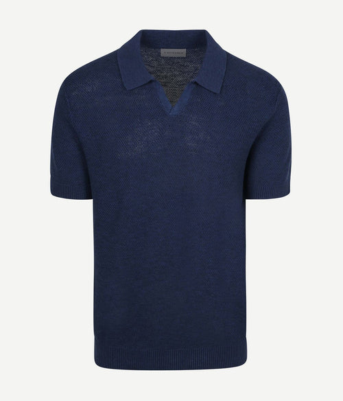 Polo riva bean linen cotton donkerblauw