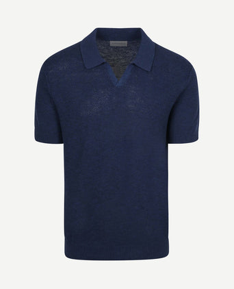 Polo riva bean linen cotton donkerblauw