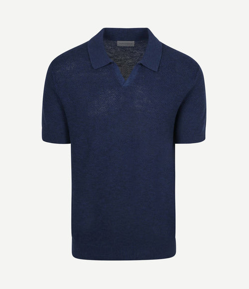 Polo riva bean linen cotton donkerblauw