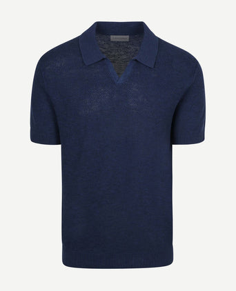 Polo riva bean linen cotton donkerblauw