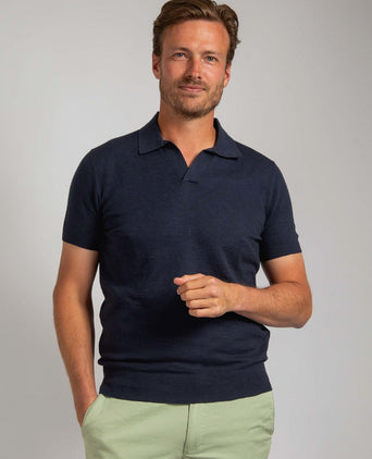 Suitable polo riva linnen donkerblauw