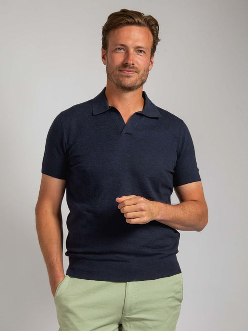 Suitable polo riva linnen donkerblauw