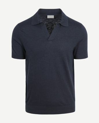 Suitable polo riva linnen donkerblauw