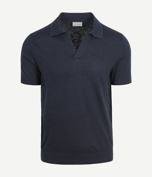 Suitable polo riva linnen donkerblauw