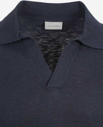 Suitable polo riva linnen donkerblauw