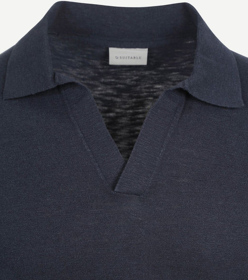 Suitable polo riva linnen donkerblauw