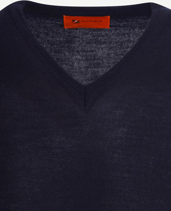 Suitable pullover v-hals wol donkerblauw