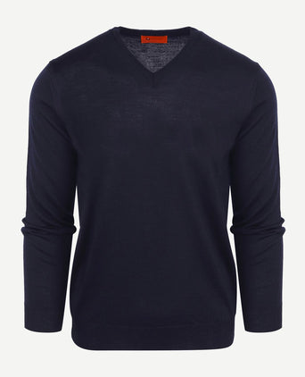 Suitable pullover v-hals wol donkerblauw