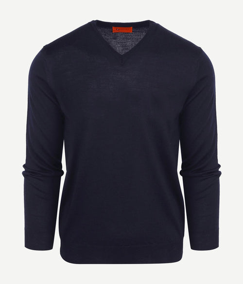 Suitable pullover v-hals wol donkerblauw