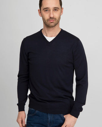 Suitable pullover v-hals wol donkerblauw