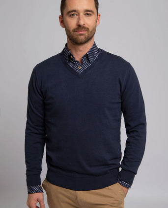 Suitable pullover vini v-hals donkerblauw | Slim-fit