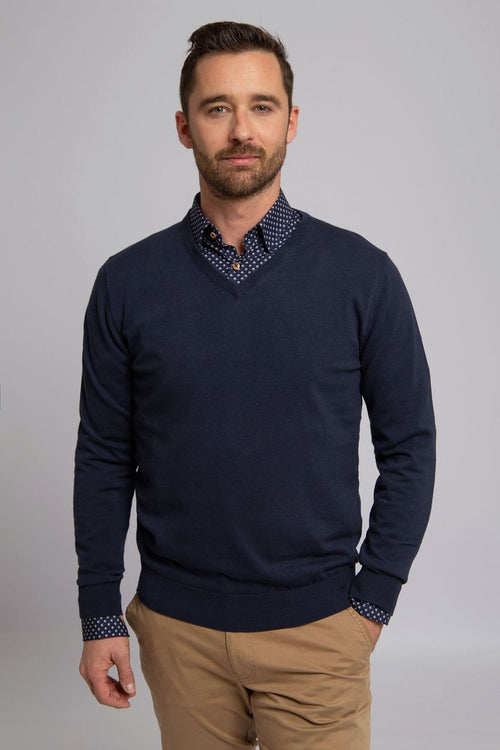 Suitable pullover vini v-hals donkerblauw | Slim-fit