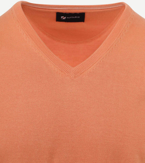 Suitable pullover vini v-hals oranje | Slim-fit