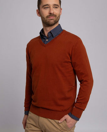 Suitable pullover vini v-hals oranje | Slim-fit