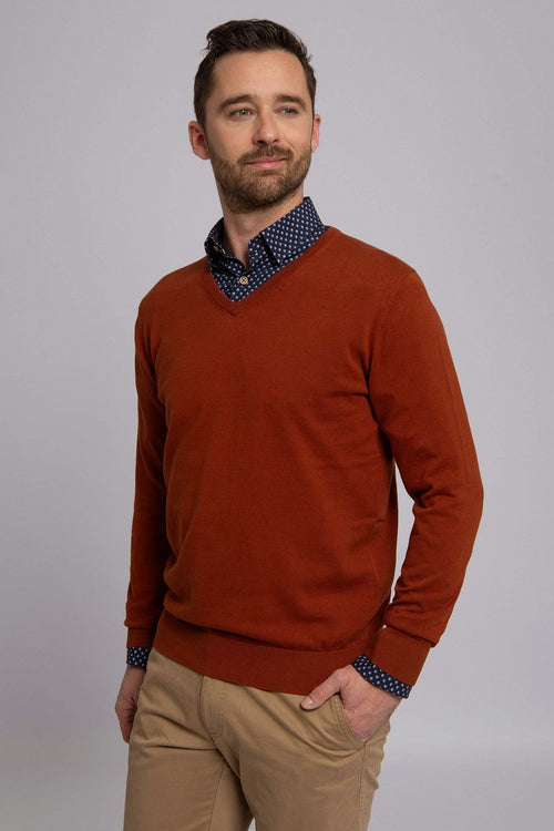Suitable pullover vini v-hals oranje | Slim-fit