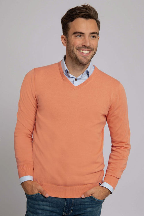 Suitable pullover vini v-hals oranje | Slim-fit