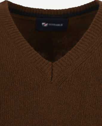 Suitable pullover wol v-hals bruin