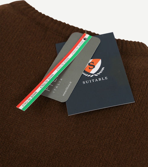 Suitable pullover wol v-hals bruin