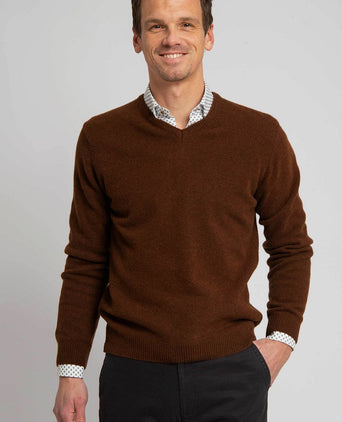 Suitable pullover wol v-hals bruin
