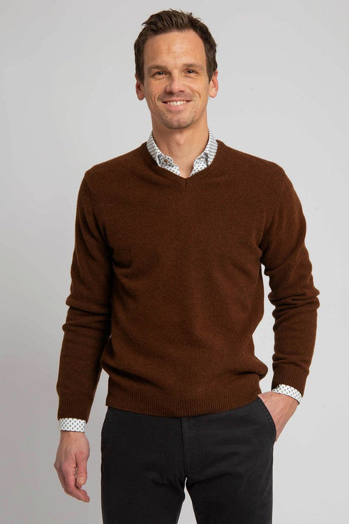 Suitable pullover wol v-hals bruin
