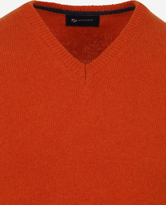 Suitable pullover wol v-hals oranje