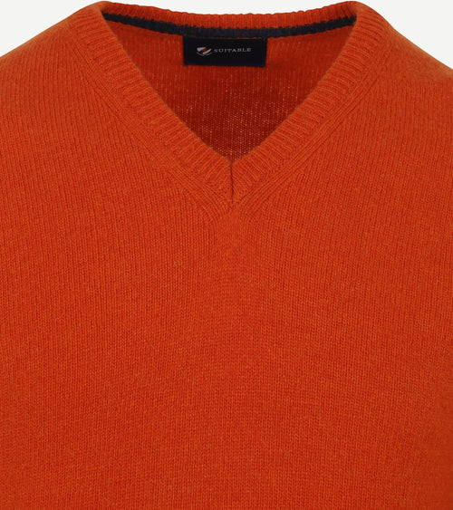 Suitable pullover wol v-hals oranje