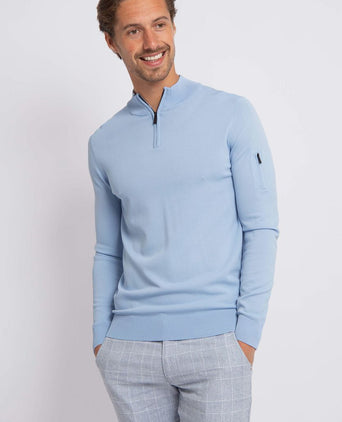 Suitable race halve rits trui lichtblauw | Slim-fit