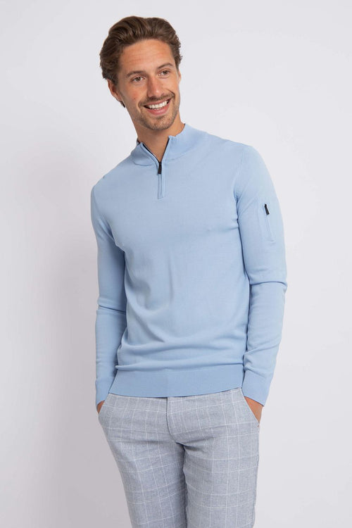 Suitable race halve rits trui lichtblauw | Slim-fit