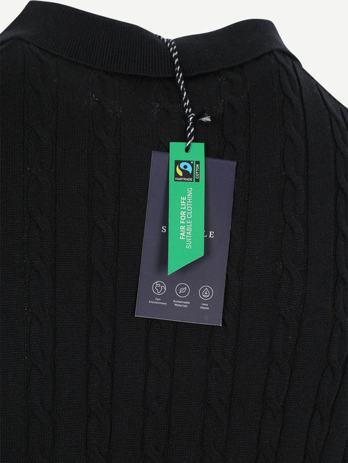 Respect polo knit cable donkerblauw