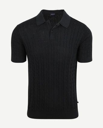 Respect polo knit cable donkerblauw