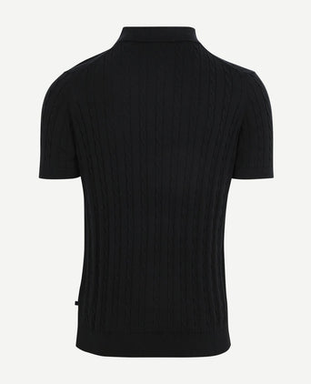 Respect polo knit cable donkerblauw