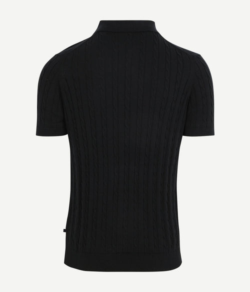 Respect polo knit cable donkerblauw