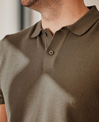 Respect polo structure knit olijfgroen