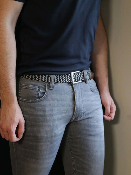 Suitable geweven riem antraciet zwart