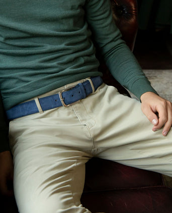 Suitable riem suède leer donkerblauw