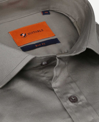 Suitable satin overhemd grijs | Slim-fit