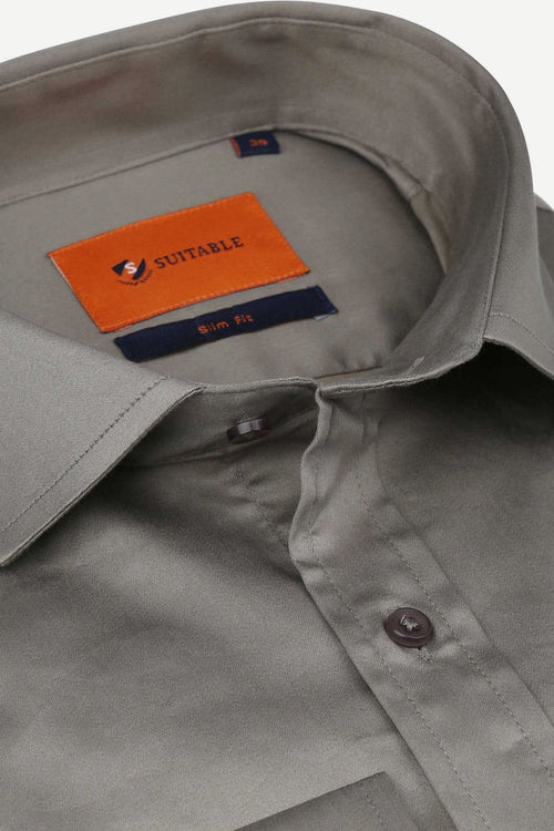Suitable satin overhemd grijs | Slim-fit
