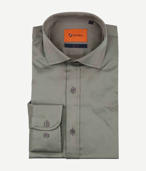 Suitable satin overhemd grijs | Slim-fit