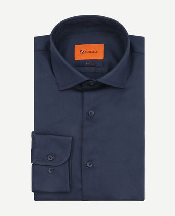 Suitable satin overhemd marine | Slim-fit
