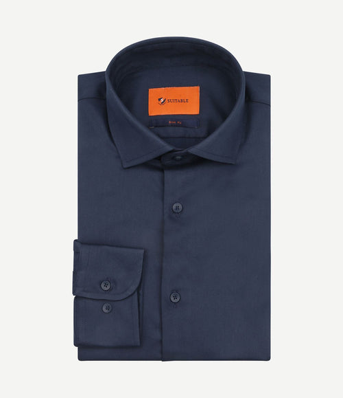 Satin overhemd marine